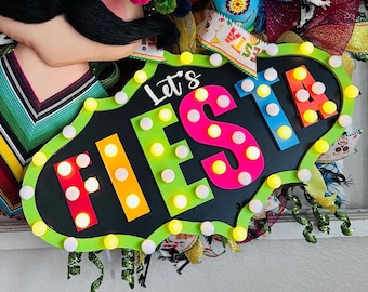 Fiesta marquee door hanger, cinco de mayo decor, Mexican Hispanic heritage decorations, poncho wreath attachment sign, Freida marquee sign