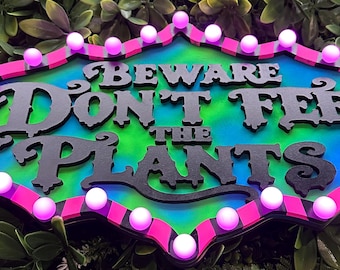 Beware Don’t Feed The Plants LED Marquee Sign | Little Shop Inspired Halloween Wreath Attachment | Glowing Carnival Creepy Plant Decor