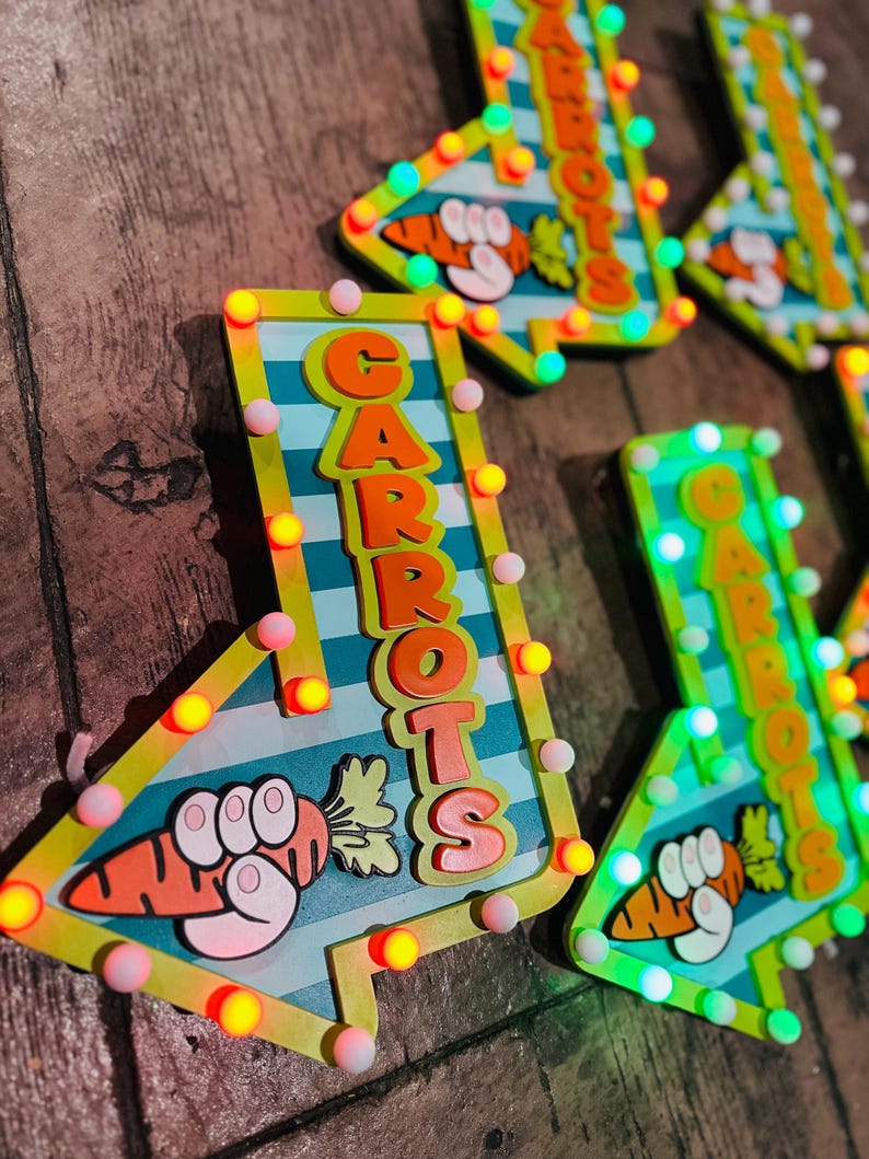 Easter Carrot Patch Marquee Arrow Sign | Light Up Bunny Carrot | LED Pastel Easter Decor | Wreath Attachment | Remote Included image 6