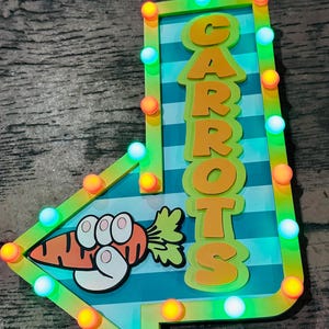 Easter Carrot Patch Marquee Arrow Sign | Light Up Bunny Carrot | LED Pastel Easter Decor | Wreath Attachment | Remote Included