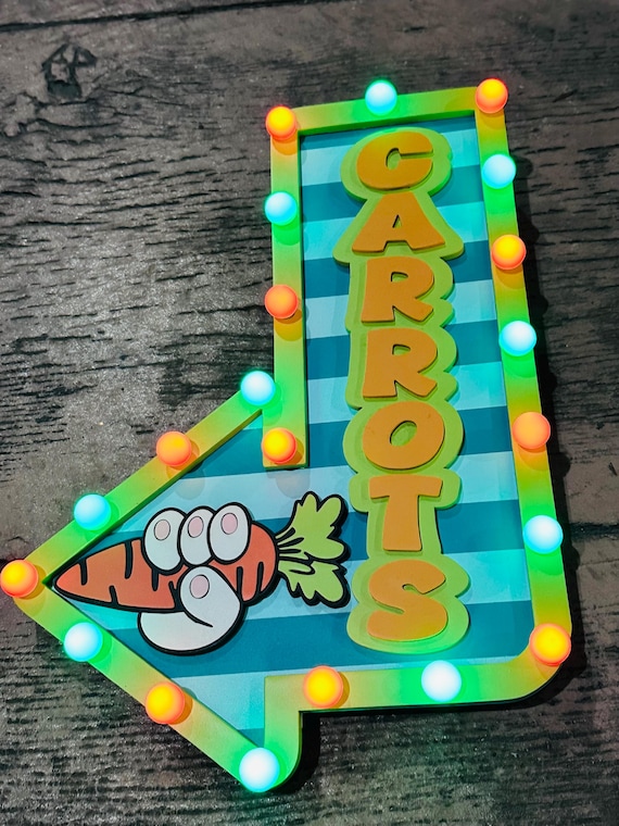 Easter Carrot Patch Marquee Arrow Sign | Light Up Bunny Carrot | LED Pastel Easter Decor | Wreath Attachment | Remote Included