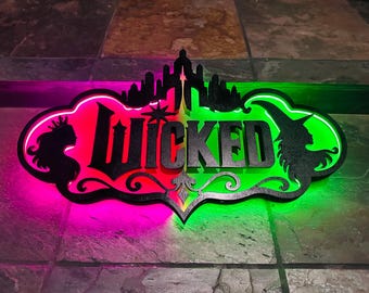 Wicked Inspired LED Sign | Pink & Green Light Up Wall Decor | Emerald City Halloween Sign | Musical Theater Decor | Remote Control