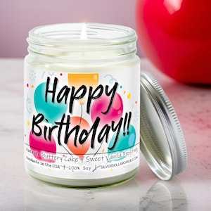 Happy Birthday Candle - Birthday Cake Scent - 9oz Handmade Soy Wax Candle - Perfect for Birthday Gifts for All Ages