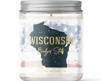 Homesick Candle Wisconsin State: Personalized 8oz Soy Candle – Ideal for Housewarming, Homesick, & State Pride - Choose Any Scent