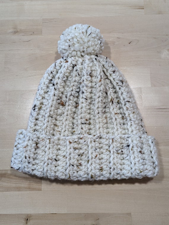 Handmade Crochet Beanie Hat in Cream Handmade crochet Knit Beanie Hat Wool - Beige/ Cream -soft  main image 4