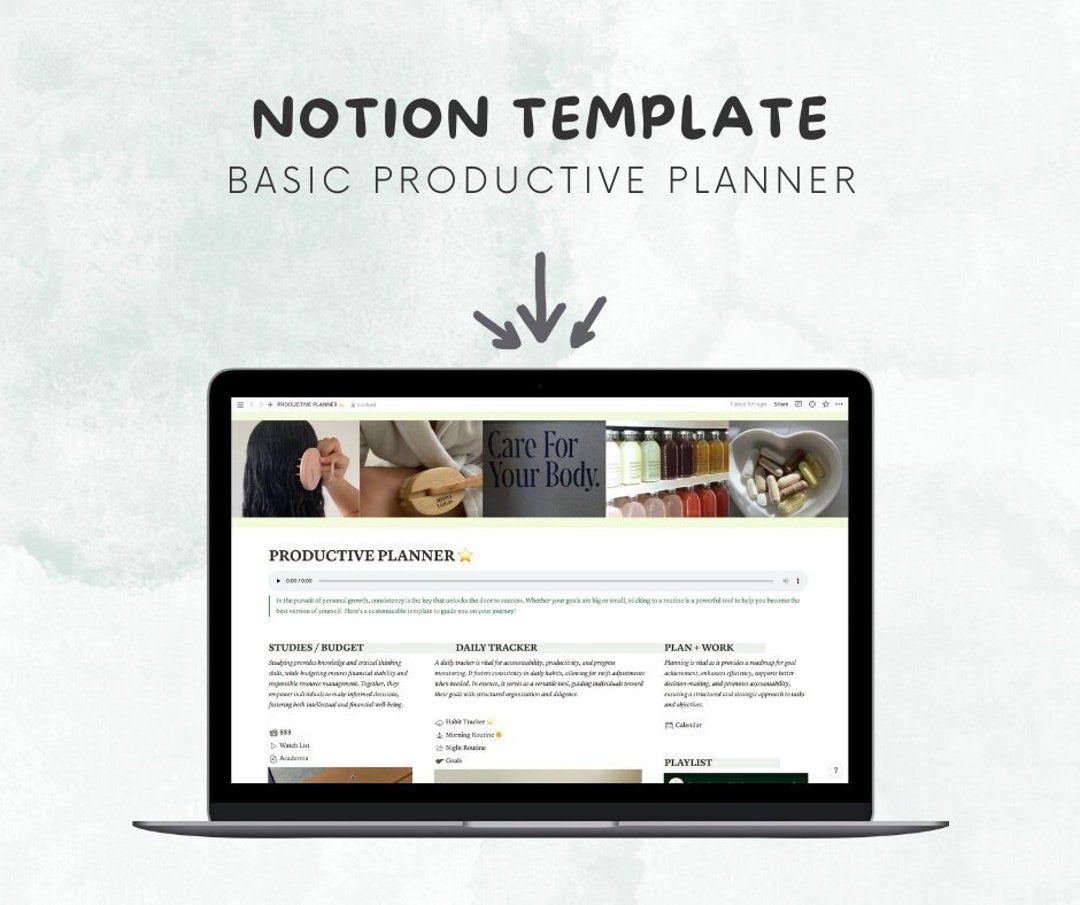 Productive Digital Notion Planner green Edition Digital Planners for IT