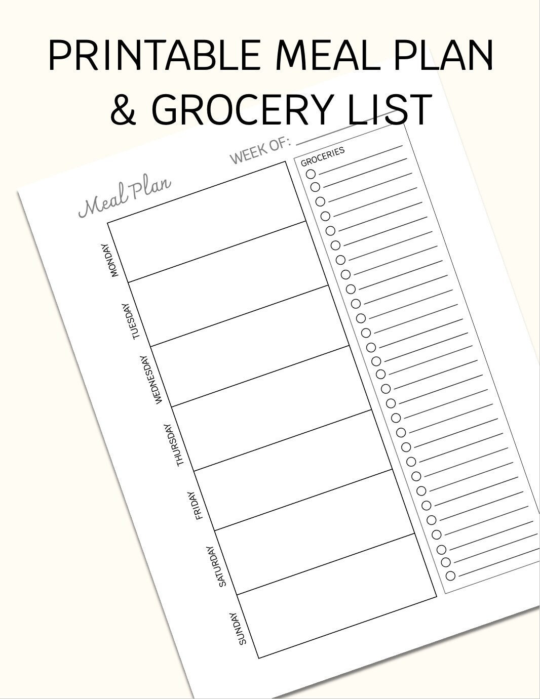 Printable Meal Plan and Grocery List - Etsy