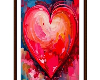 Valentine Art Prints - Watercolor Valentines Day Red Pink Heart Poster Sign with Love Messages and Quotes for Home Decoration