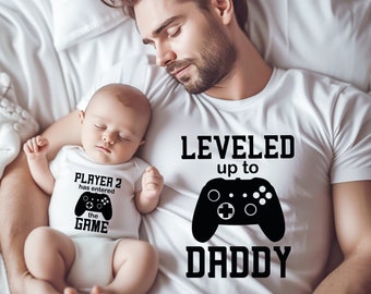 Leveled up To Dad and son matching T-Shirts for Father's Day, Baby Announcement Gift For Dad | New Dad Shirt | Dad And Baby Matching #65