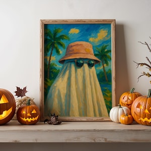 Tropical Ghost Impressionist Portrait | Vibrant Beach Wall Art | Summer Digital Painting | Mysterious Figure Print