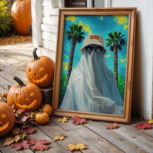 Tropical Ghost Portrait | Impressionist Beach Wall Art | Vibrant Summer Digital Painting | Mysterious Figure Art