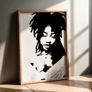 Black & White Dreadlocks Woman Portrait | Abstract Impressionist Female Art | Digital Wall Print | Modern Afro Art | Instant Download