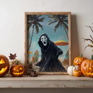 Creepy Ghost on Beach Print: Horror Summerween Art (Digital Download