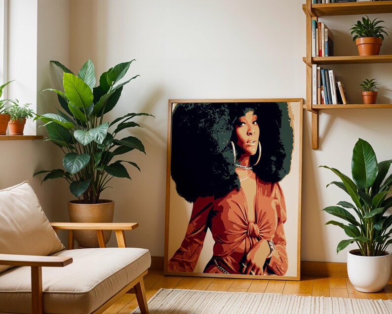 Afro Black Woman Portrait - Afro Hairstyle Wall Art, Natural Hair Art ...
