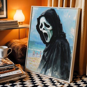 Ghostface Beach Print: Impressionist Horror Summer Wall Art (Digital Download)