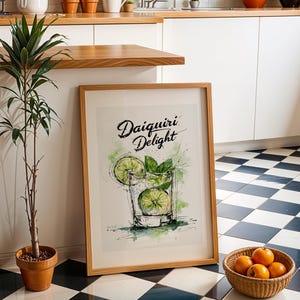 Daiquiri Delight Wall Art Print – Watercolor Cocktail Kitchen Decor, Lime & Mint Drink Illustration, Bar Cart Art, Tropical Drink Poster