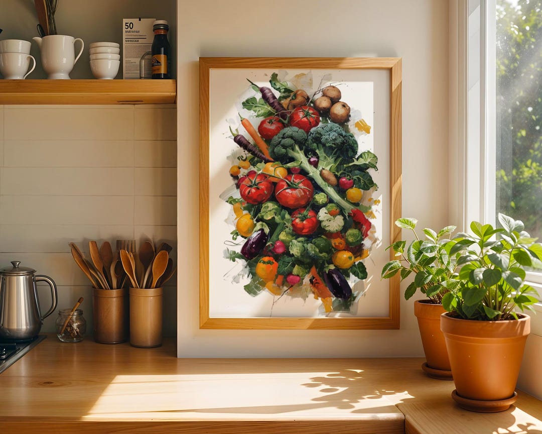 rustic vegetable kitchen prints | 3-piece wall art |... Vibrant Vegetable Still Life Print | Kitchen Wall Art | Vegetables Art ...