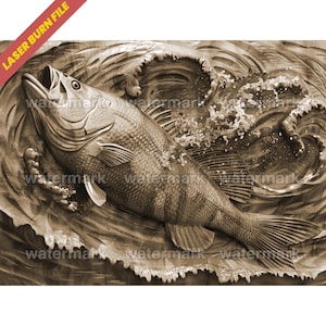 Laser Burn PNG | 3D Illusion | Laser File | Wood Engrave | Laser Ready | Digital Design File | Xtool | Glowforge | Bass Fish Lake Fishing