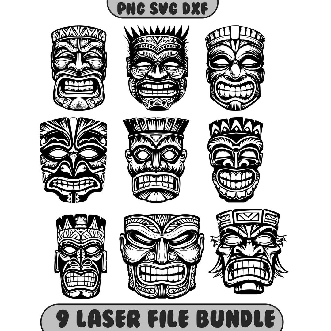 Tiki Mask PNG Bundle | SVG | DXF | Laser Burn | Wood Engrave ...