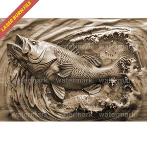 Laser Burn PNG | 3D Illusion | Laser File | Wood Engrave | Laser Ready | Digital Design File | Xtool | Glowforge | Bass Fish Lake Fishing