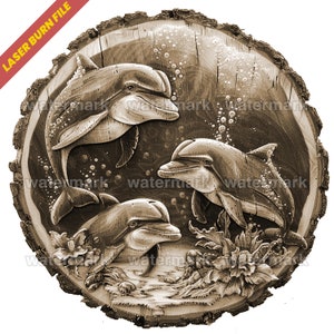 Laser Burn PNG | 3D Illusion | Laser File | Wood Engrave | Laser Ready | Digital Design File | Xtool | Glowforge | Dolphin Underwater Family