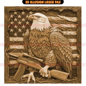 Army US Flag Eagle 3D Illusion Laser Files Laserdatei Laser Burn PNG Lightburn - 4 Different PNG for Your Project