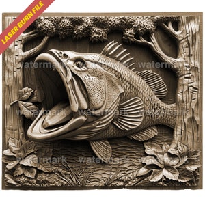 Laser Burn PNG | 3D Illusion | Laser File | Wood Engrave | Laser Ready | Digital Design File | Xtool | Glowforge | Largemouth Bass Fishing