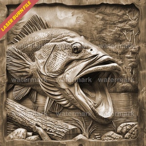 Laser Burn PNG | 3D Illusion | Laser File | Wood Engrave | Laser Ready | Digital Design File | Xtool | Glowforge | Largemouth Bass Fishing
