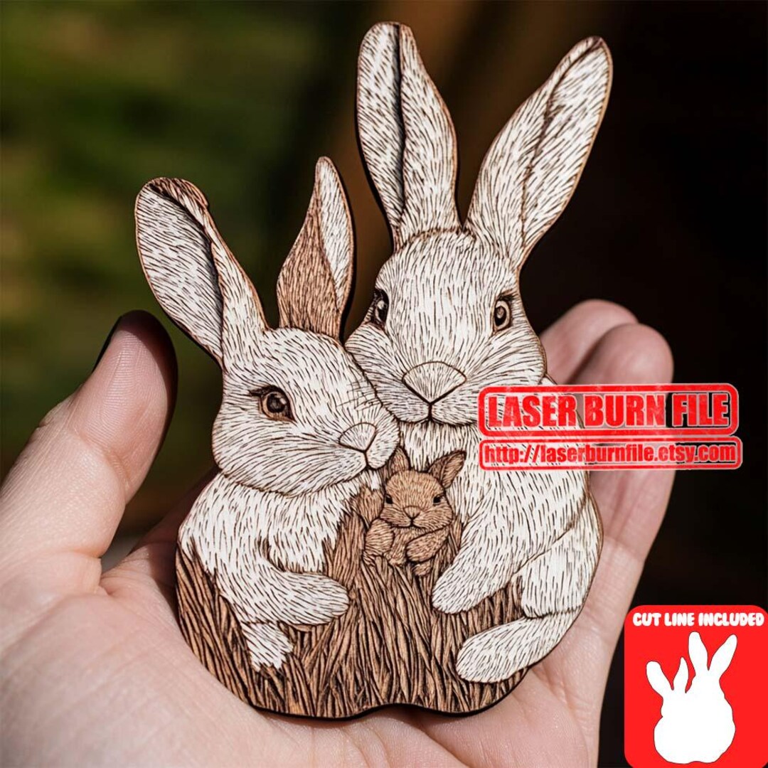 Rabbit Family 3D Illusion Laser Files Laserdatei Laser Burn PNG ...