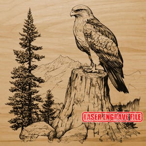 Hawk on Stump 3D Illusion Laser Engrave File PNG File SVG File | Laserdatei | Laser Burn Lightburn | High Quality Laser Engrave File |