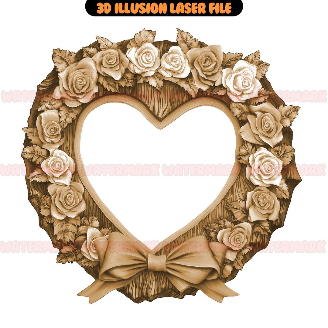Rose Frame Heart Shape 3D Illusion Laser Files Laserdatei Laser Burn ...