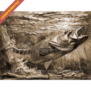 Laser Burn PNG | 3D Illusion | Laser File | Wood Engrave | Laser Ready | Digital Design File | Xtool | Glowforge | Bass Fish Lake Fishing