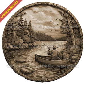Laser Burn PNG | 3D Illusion | Laser File | Wood Engrave | Laser Ready | Digital Design File | Xtool | Glowforge | Lake Fishing