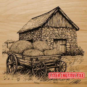 Houten hooiwagen schuur lasergraveren SVG-bestand png-bestand laserbestand | Laserdatei | Laserbranden bij lichte brandwonden | Lasergraveerbestand van hoge kwaliteit |