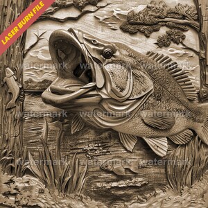 Laser Burn PNG | 3D Illusion | Laser File | Wood Engrave | Laser Ready | Digital Design File | Xtool | Glowforge | Largemouth Bass Fishing