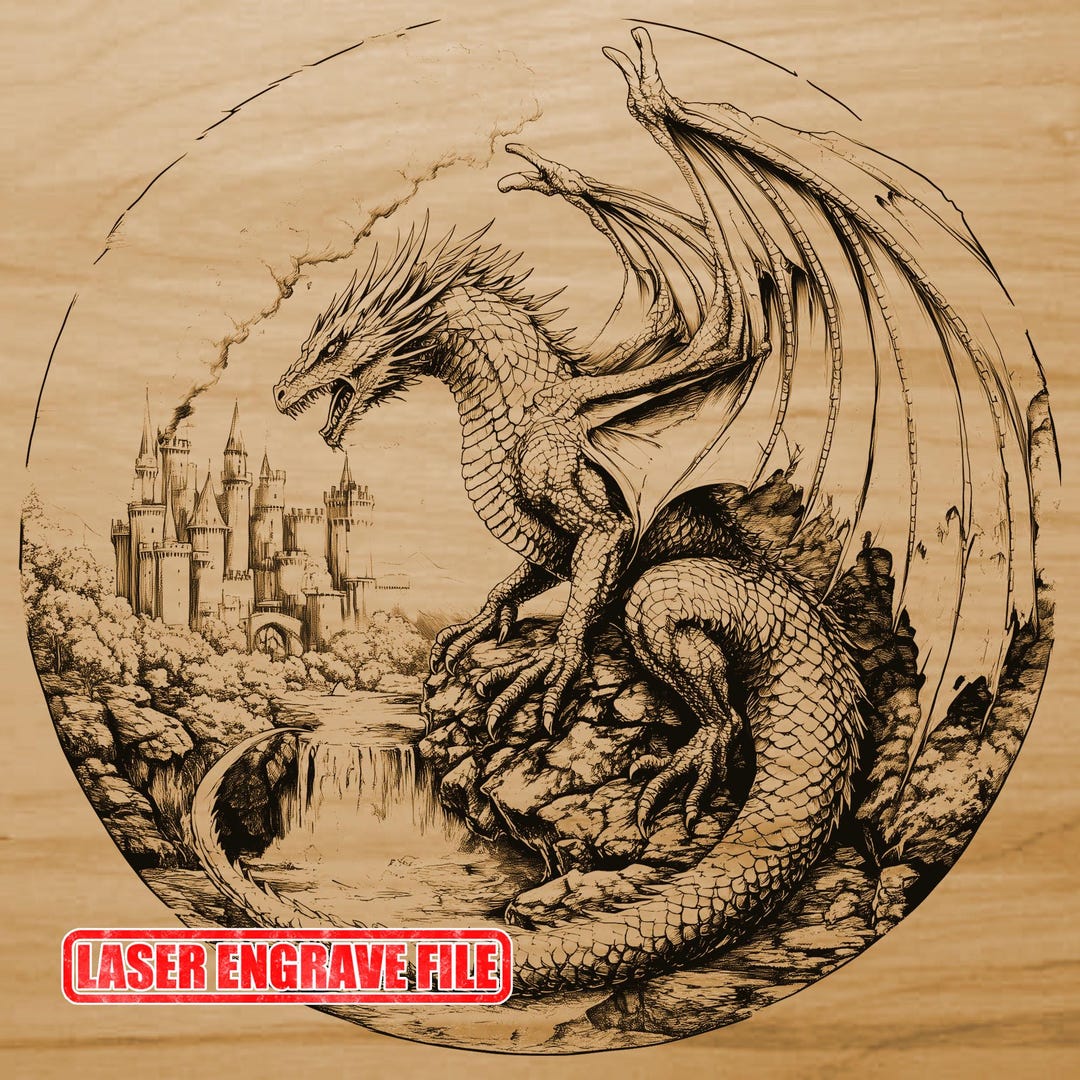 Dragon and Castle Laser Engrave SVG File PNG File Laser File ...