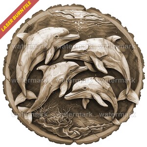 Laser Burn PNG | 3D Illusion | Laser File | Wood Engrave | Laser Ready | Digital Design File | Xtool | Glowforge | Dolphin Underwater Family