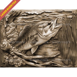 Laser Burn PNG | 3D Illusion | Laser File | Wood Engrave | Laser Ready | Digital Design File | Xtool | Glowforge | Bass Fish Lake Fishing