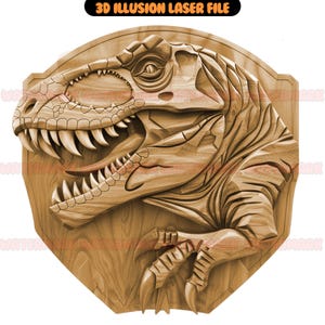 Dinosaur Trex 3D Illusion Laser Files Laserdatei Laser Burn PNG Lightburn - 4 Different PNG for Your Project