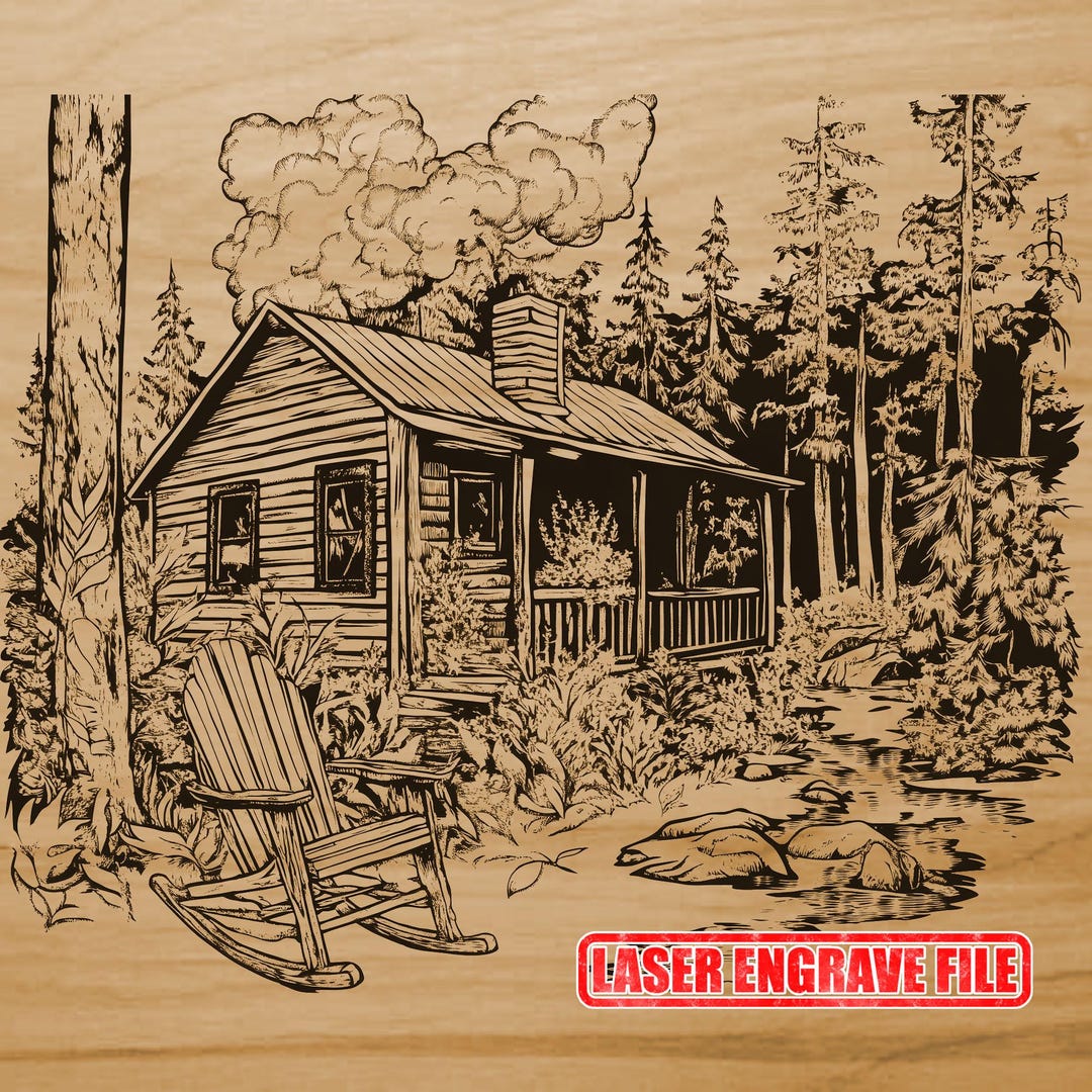 Log Cabin Forest Laser Engrave SVG File PNG File Laser File ...