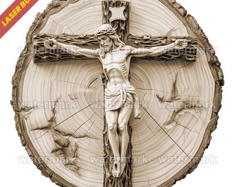Laser Burn PNG | 3D Illusion | Laser File | Wood Engrave | Laser Ready | Digital Design File | Xtool | Glowforge | Jesus on Cross