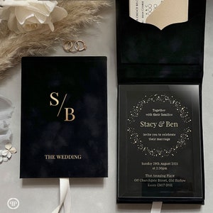 Black Velvet Boxed Wedding Invitation: Gold Foil Acrylic Invite