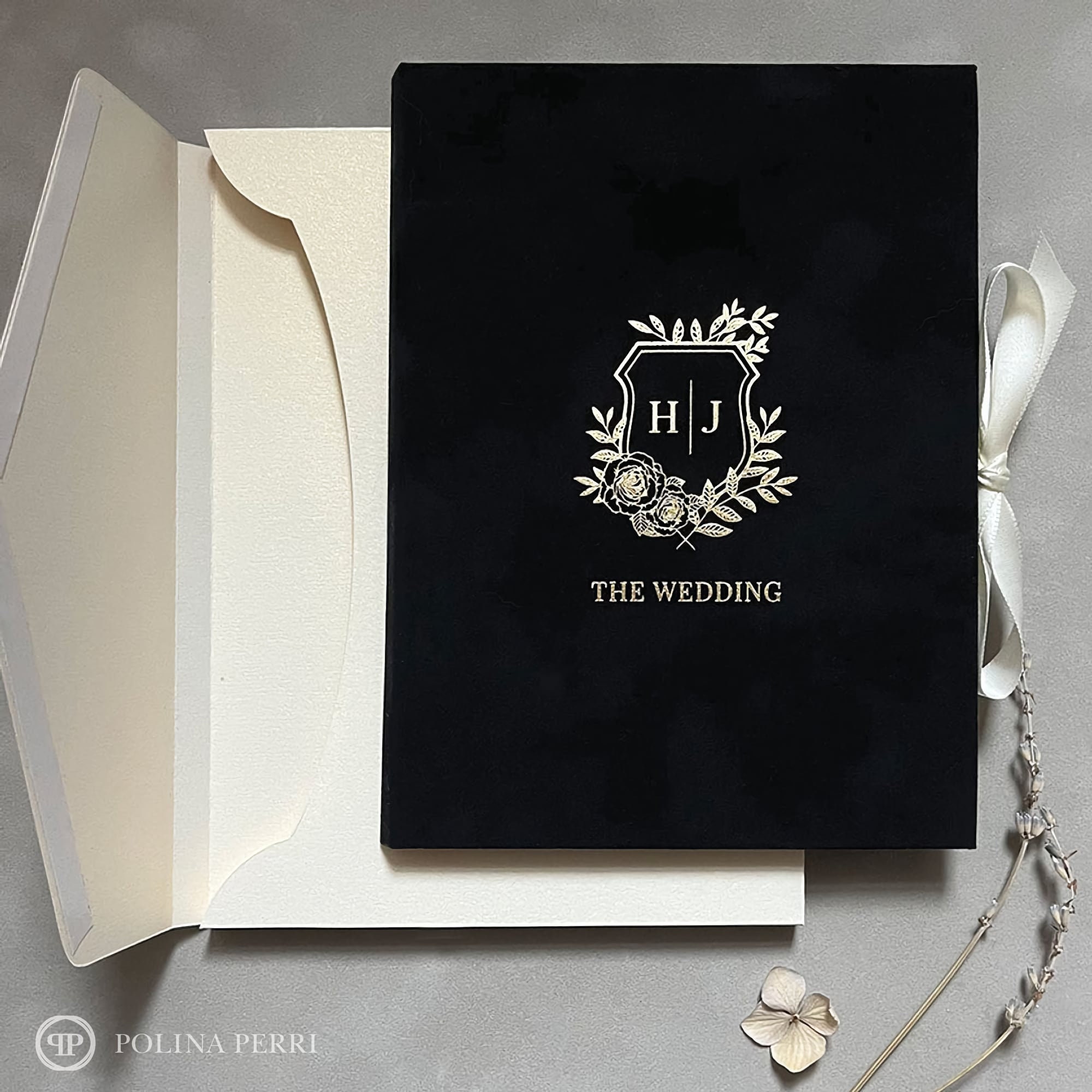 Sample of Black Velvet Folio Wedding Invitations | Velvet