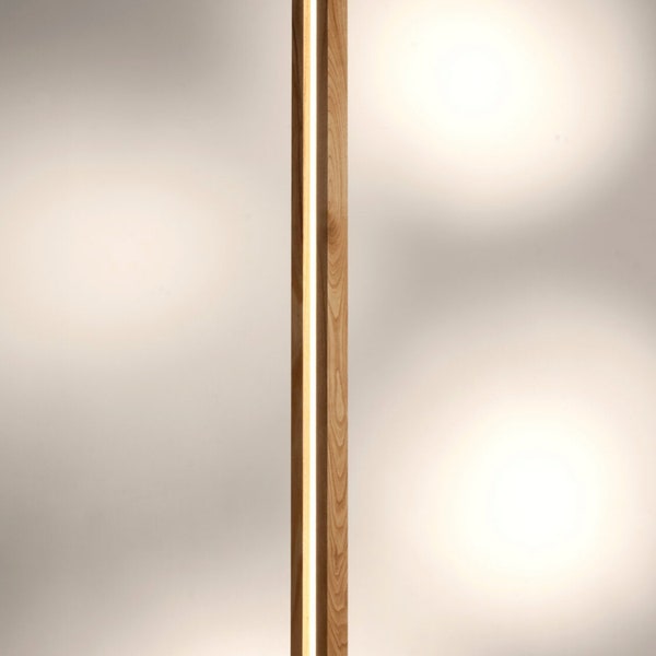Minimalist wooden floor lamp, Modern LED lighting, Oak wood lamps, Ash light column, Natural wood, Standing tall light