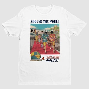 Daft Punk &quot;Around the World&quot; tour T-shirt | Exclusive Vintage Retro Design | Gifts for Him, Her, Music Lovers, Ravers and Collectors