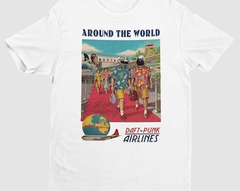 Daft Punk &quot;Around the World&quot; tour T-shirt | Exclusive Vintage Retro Design | Gifts for Him, Her, Music Lovers, Ravers and Collectors