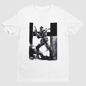 MGS Black and White Solid Snake Key Art Premium Unisex T Shirt | Exclusive Design | Gifts for Him, Her, MGS Fans, Gamers, and Collectors