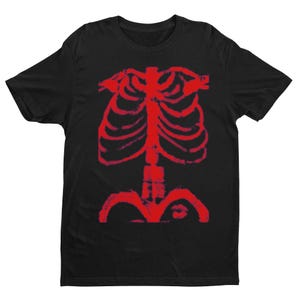 Red Skeleton Rib Cage Graphic Tee - Grunge Gothic Halloween Shirt