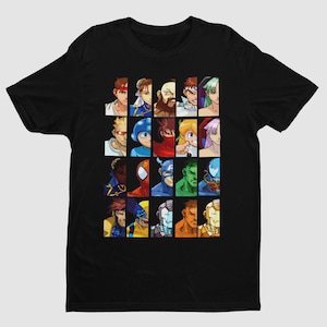 MVC: Clash of Super Heroes Half Face Portraits Classic Arcade Premium Unisex T-shirt | Gifts for Him, Her, MVC Fans and Collectors