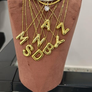 Colar com letra inicial de balão, colar com letras robustas, prata sólida 925, colar com pingente inicial de bolha 3D personalizado, presente personalizado com nome